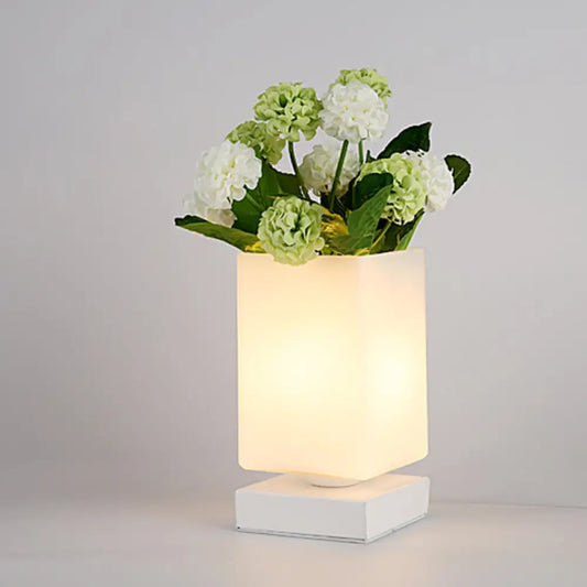 Blossom White Glass LED Night Lamp: Art Deco Cone/Rectangle Nightstand Lighting for Bedroom