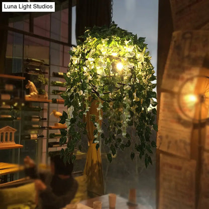 Blossoming Farmhouse LED Chandelier in Black/Pink/Green for Dining Room Lighting