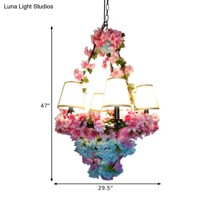 Blossoming Farmhouse LED Chandelier in Black/Pink/Green for Dining Room Lighting