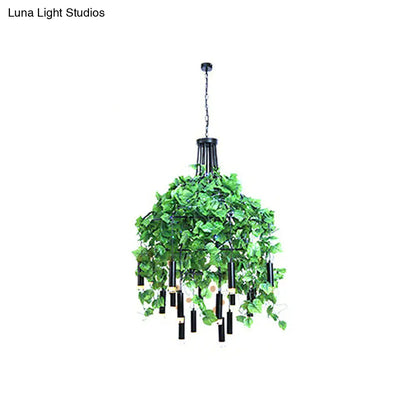 Blossoming Farmhouse LED Chandelier in Black/Pink/Green for Dining Room Lighting