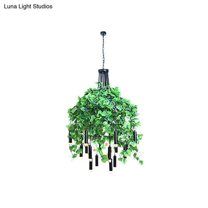 Blossoming Farmhouse LED Chandelier in Black/Pink/Green for Dining Room Lighting