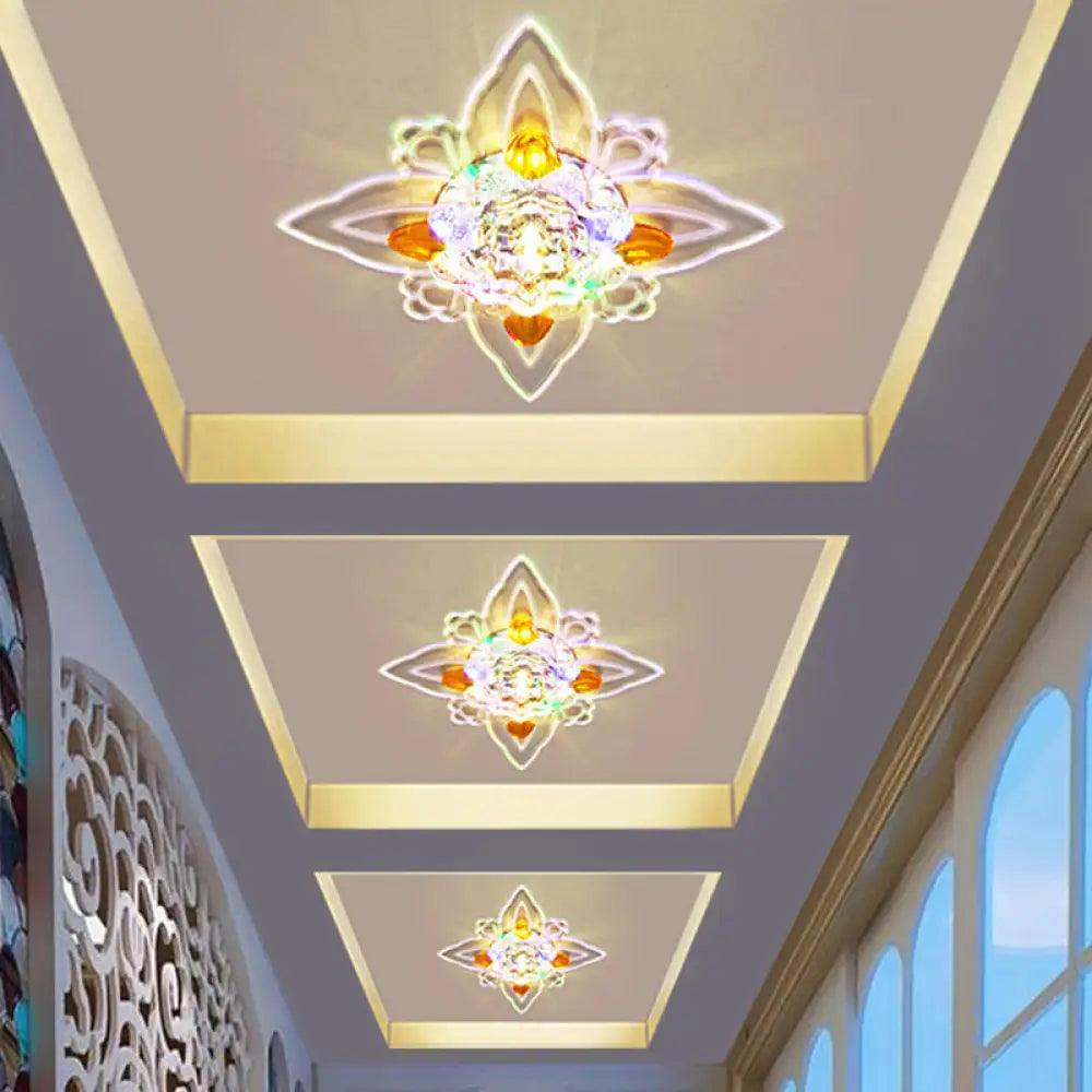 DecorBites™ DecorBites™ Blossoms Hall Flushmount Clear Crystal Glass LED Ceiling Lamp