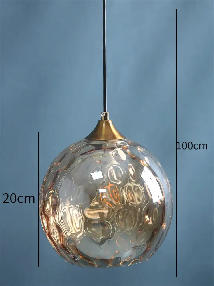 Blue and amber decorbites glass ball pendant led chandelier with textured glass and brass finish for kitchen decor