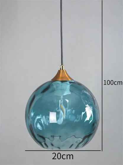 Blue and amber decorbites glass ball pendant led chandelier with textured teal glass ball pendant and brass finish top
