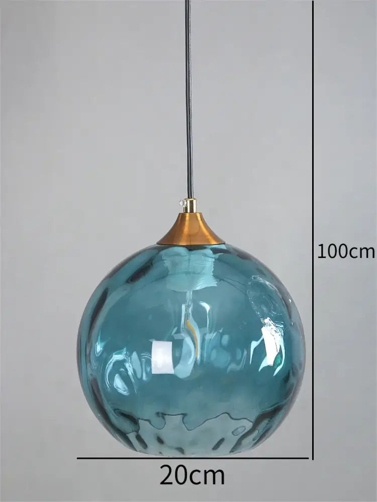 Blue and amber decorbites glass ball pendant led chandelier with textured teal glass ball pendant and brass finish top