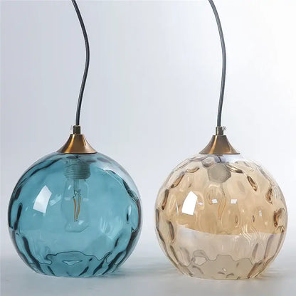 Two decorbites glass ball pendant lights in translucent blue and amber textured glass ball pendant led chandelier