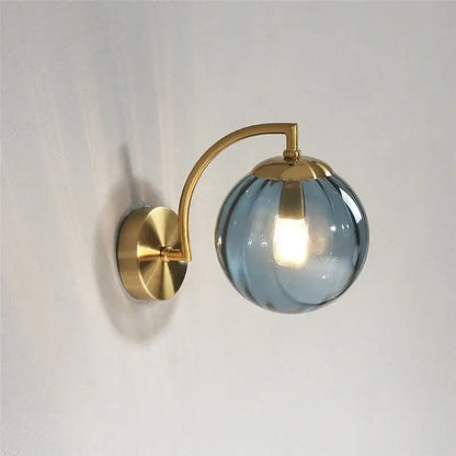 Blue and brass colored glass ball wall lamp with decorbites colored glass for bedroom lighting wall lamp