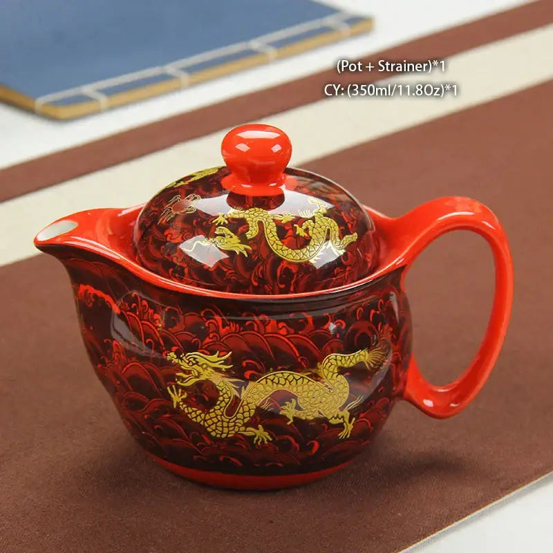 Red ceramic dragon teapot with gold motifs and matching lid from decorbites dragon teapot tea set collection