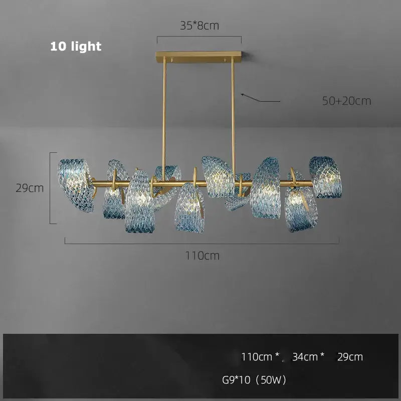 Modern blue textured glass pendant light with gold-toned led copper frame for dining room decorbites g9 led lighting