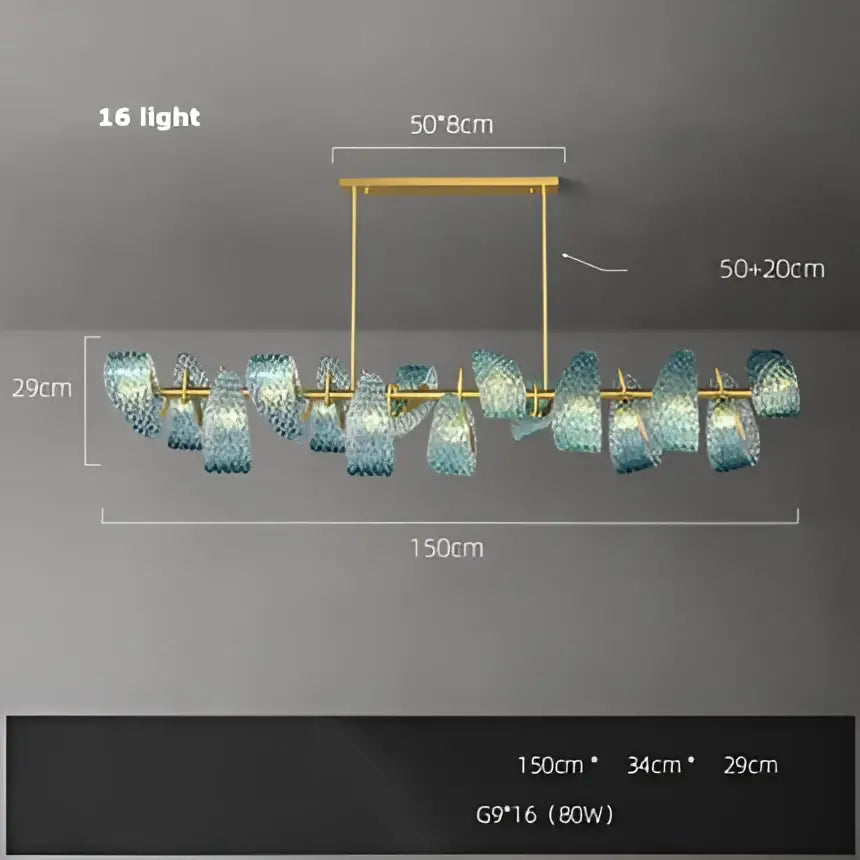 Blue and gold petal glass led copper pendant light with 16 translucent shades for elegant dining room decorbites g9 led lighting