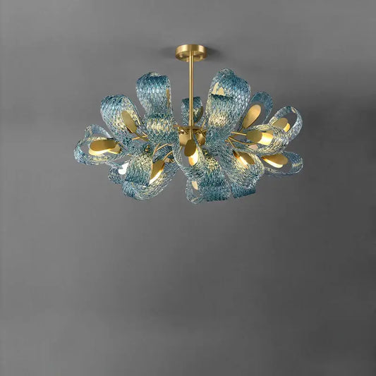 Blue and gold petal glass led copper pendant light with decorbites g9 led for dining room elegance and modern decor