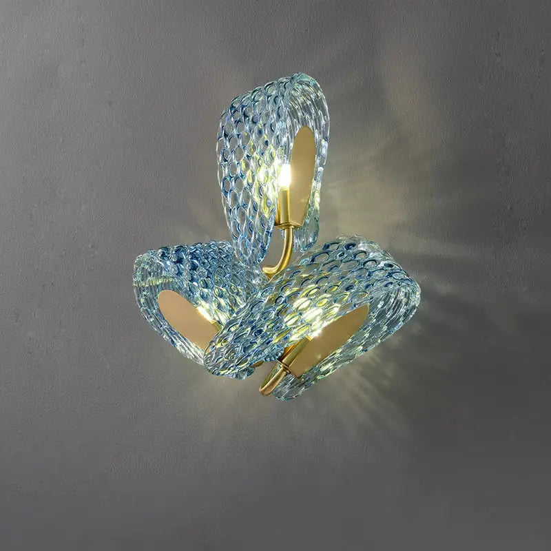 Blue and gold petal glass led copper pendant light with textured woven design and gold-toned metal accents for dining room decorbites g9 led