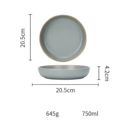 A sleek matte gray ceramic morandi bowl with a subtle gold rim and rounded edges from decorbites ceramic morandi collection