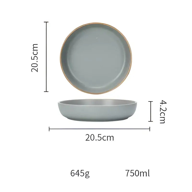 A sleek matte gray ceramic morandi bowl with a subtle gold rim and rounded edges from decorbites ceramic morandi collection