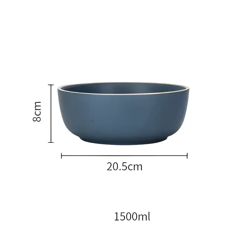 A sleek navy blue decorbites ceramic morandi bowl with white rim gold trim 8cm height 20.5cm diameter 1500ml capacity