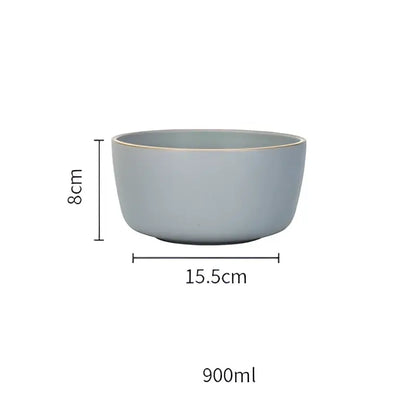 A sleek light gray ceramic morandi bowl with gold trim 8cm height 15.5cm diameter 900ml by decorbites ceramic morandi