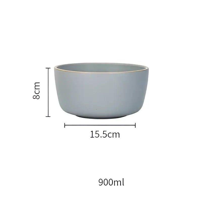 A sleek light gray ceramic morandi bowl with gold trim 8cm height 15.5cm diameter 900ml by decorbites ceramic morandi