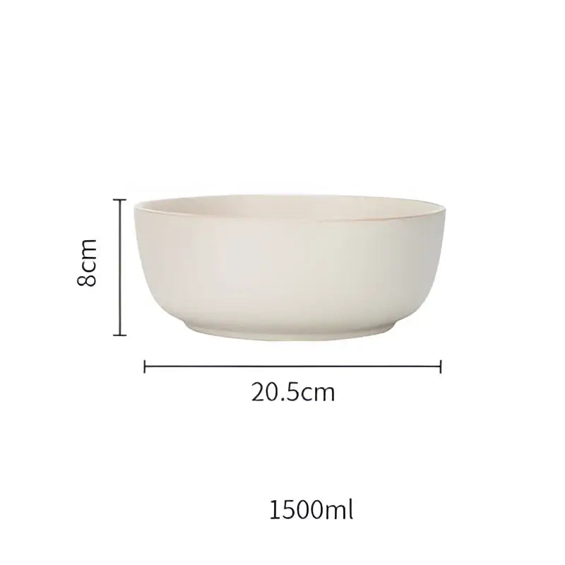 Cream-colored decorbites ceramic morandi bowl with smooth rounded shape and subtle rim from blue and gray dining room set