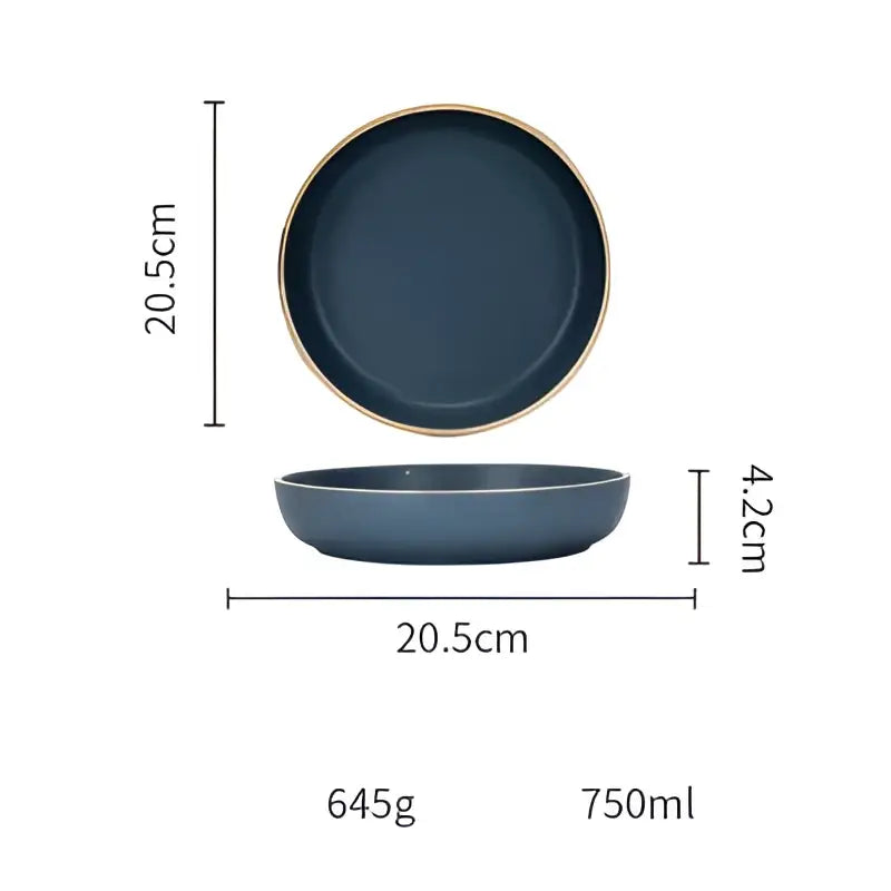 Dark blue ceramic morandi bowl with subtle gold rim and rounded edges from decorbites ceramic morandi dinnerware collection