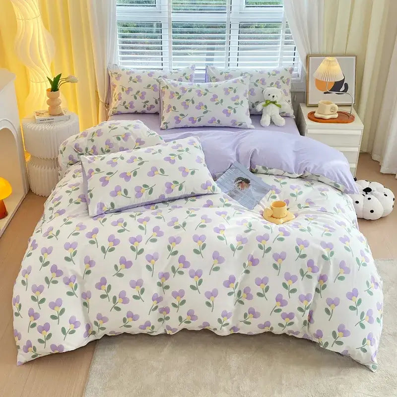 Lavender and white floral patterned cotton single duvet cover from decorbites with soft plush fabric for bedroom use