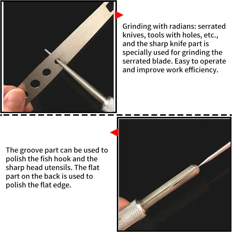 Blue and silver aluminum decorbites knife sharpener with serrated blade and textured grip handle for precision grinding