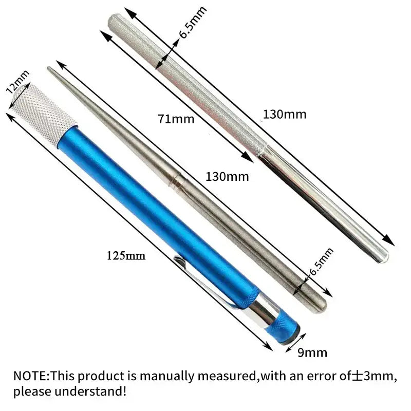 Blue and silver aluminum decorbites knife sharpener with textured grip handle for precise kitchen sharpening
