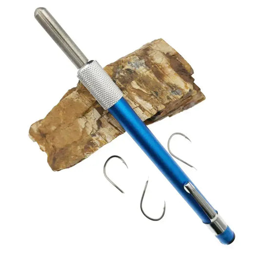 Blue and silver aluminum decorbites knife sharpener with textured silver grip and metallic tip for precise sharpening