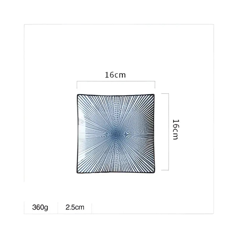 Blue and white crackle glaze porcelain square dinner plate with radial pattern 16cm for dining room use