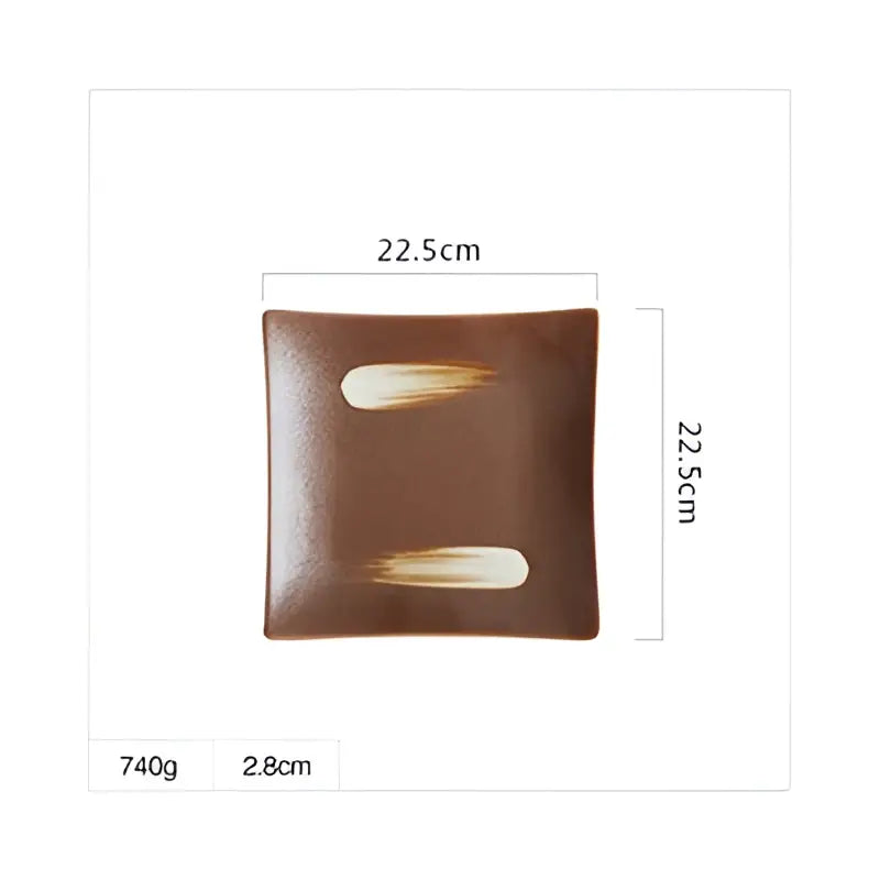 Brown ceramic square dinner plate with two beige brushstroke accents for dining porcelain square dinner use