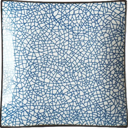 Blue and white crackle glaze porcelain square dinner plate featuring a stylish pattern for elegant dining room use
