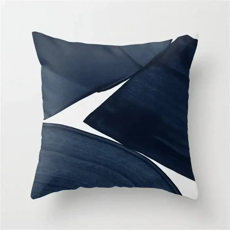 Square throw pillow with navy blue and white abstract geometric heart design for decorbites geometric heart decorbites geometric heart round use