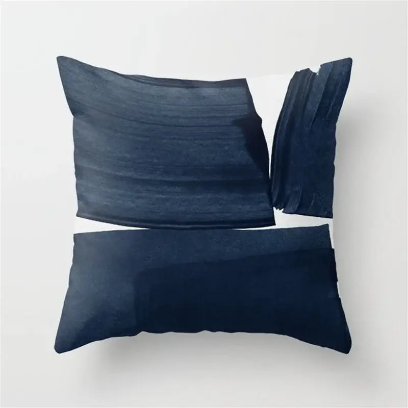 Navy blue abstract brushstroke pillow with modern minimalist design for decorbites geometric heart round living room decor