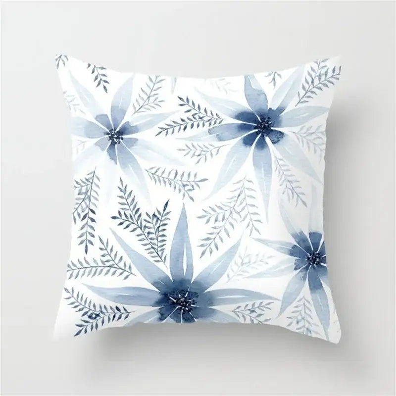 Square throw pillow with watercolor floral pattern in blue and gray on white background for decorbites geometric heart decorbites geometric heart round cushion cover living room decor