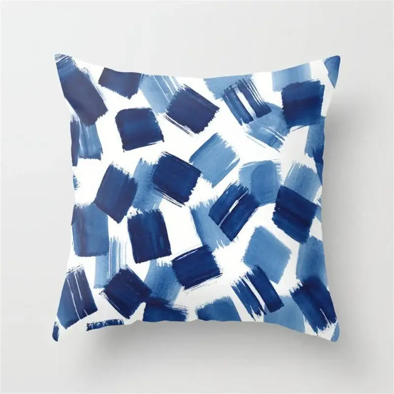 Square throw pillow with abstract blue brushstroke pattern for decorbites geometric heart round living room decor