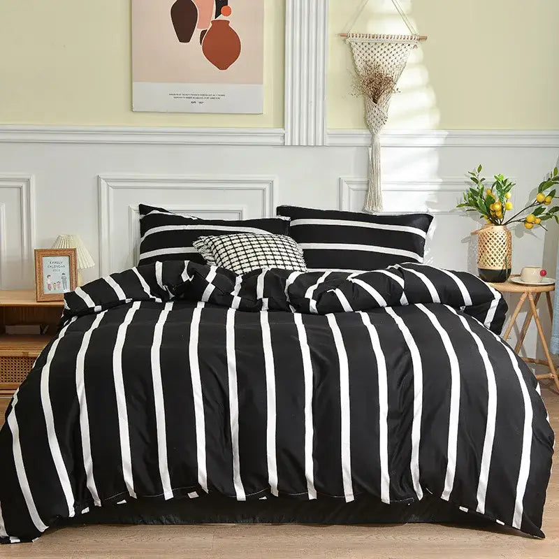 Black and white vertically striped duvet cover set with matching pillowcases from decorbites geometric stripes bedding set
