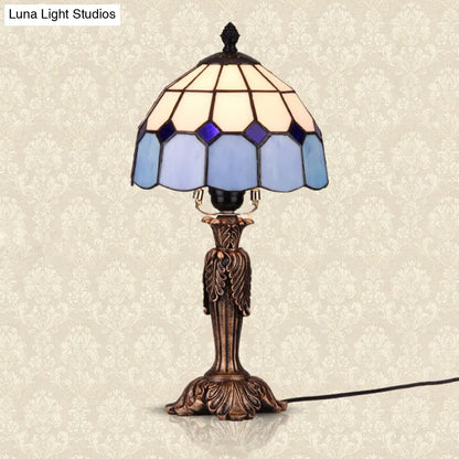 Lámpara de mesa con cuenco de cristal azul y blanco - Luz nocturna de una luz inspirada en Tiffany para dormitorio