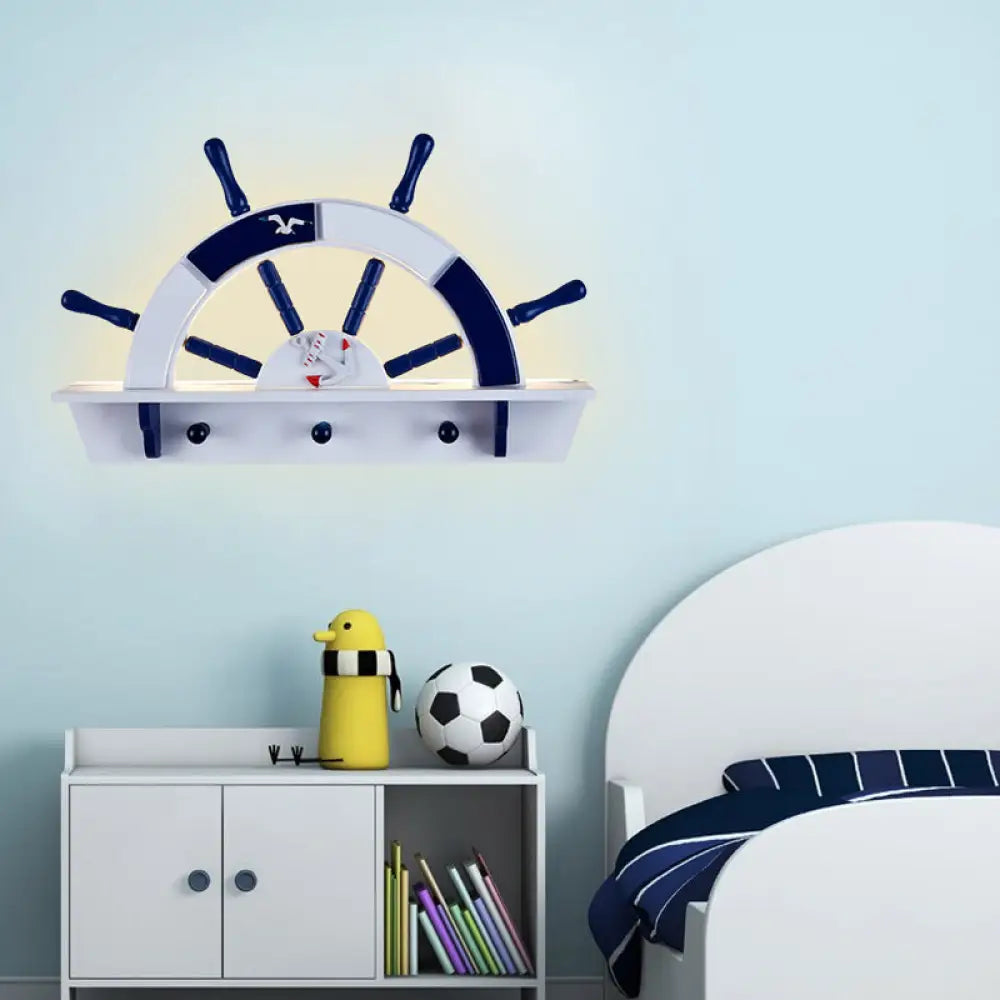 Aplique de pared LED azul y blanco con forma de medio timón para habitaciones infantiles - Aplique metálico