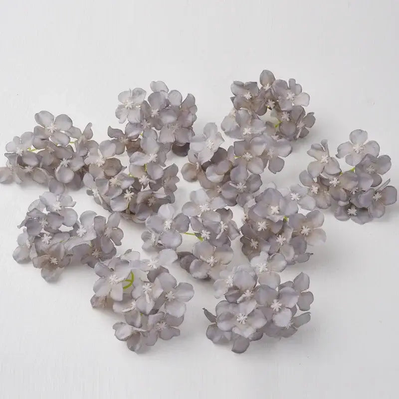 Blue and white decorbites hydrangea flowers 30pcs made of synthetic fabric with delicate gray clusters for wedding decor