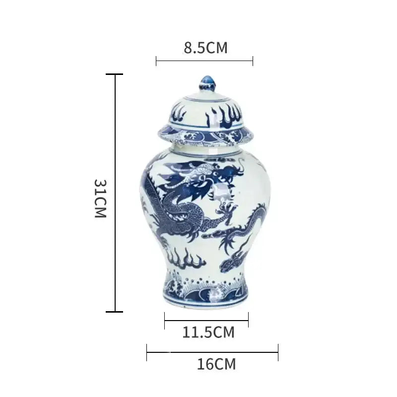 A classic blue white porcelain dragon ginger jar with intricate patterns for dining room storage by decorbites