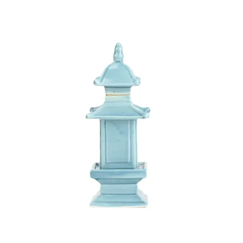 Delicate light blue white porcelain layered garden lantern with tiered roof and ornate base for living room decor
