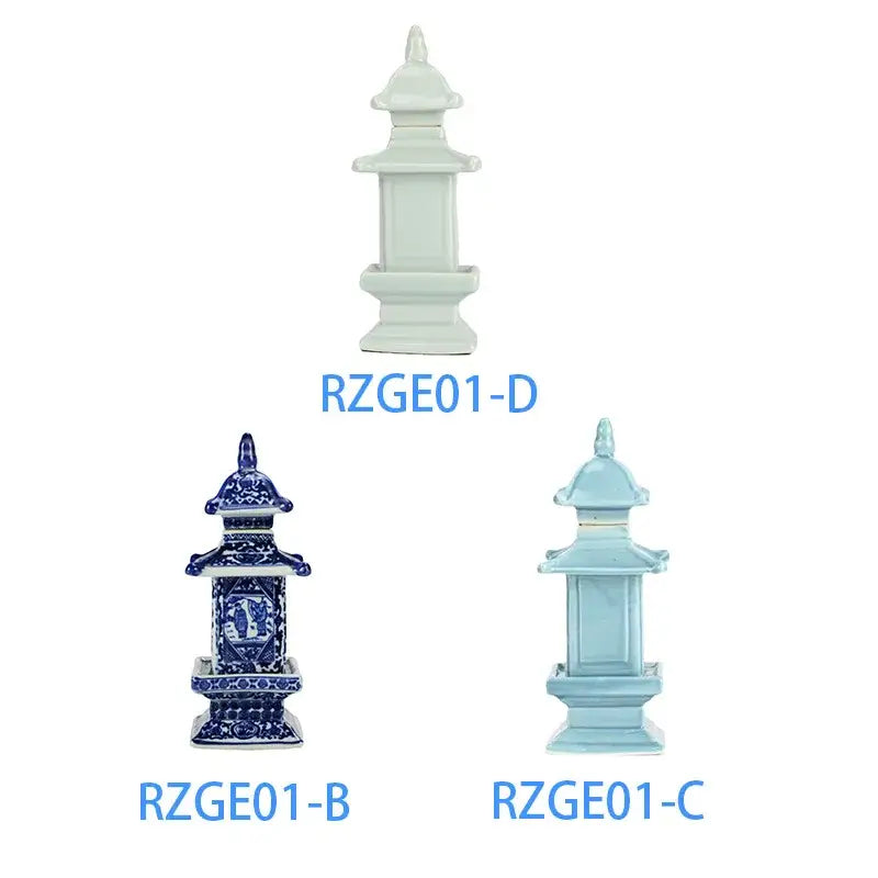Blue and white porcelain layered pagoda lanterns decorative vase for living room white porcelain decor