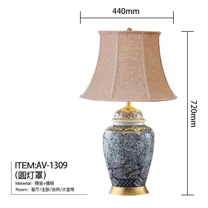 Elegant blue porcelain table lamp with white floral pattern and gold accents for living room decorbites blue porcelain