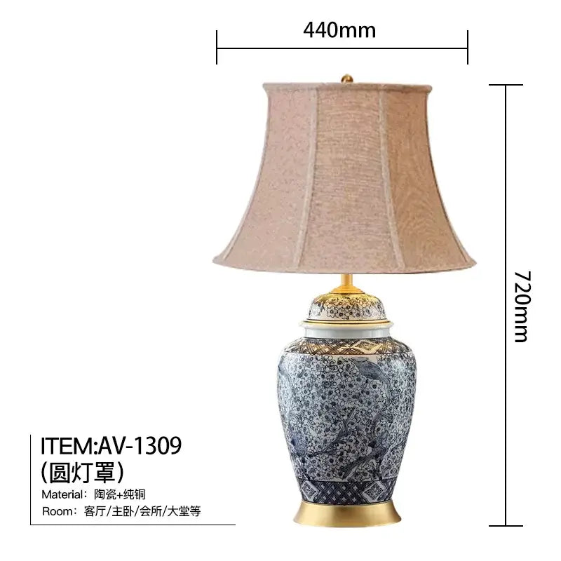 Elegant blue porcelain table lamp with gold accents and beige fabric shade for living room decorbites blue porcelain collection
