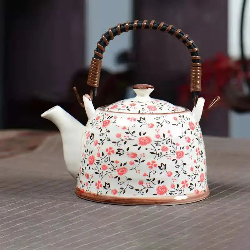White porcelain teapot with pink floral pattern and bamboo handle from decorbites blue porcelain set for dining room