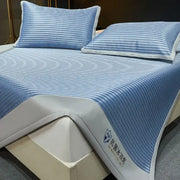 Blue and white striped cooling bed mat set with textured wave pattern for decorbites cooling bed comfort and decor