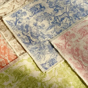 Blue and white toile cotton linen place mat set with classic pastoral print and frayed edges for kitchen dining decorbites decor