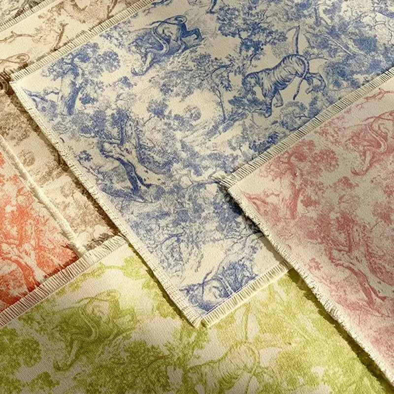 Blue and white toile cotton linen place mat set with classic pastoral print and frayed edges for kitchen dining decorbites decor