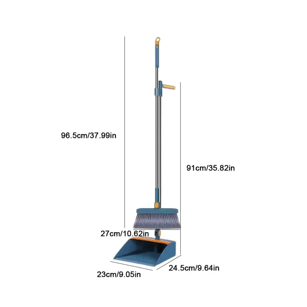 Blue plastic broom scoop set with matching broom and extendable silver handle for kitchen cleaning tool