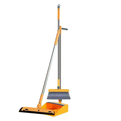 Orange and gray broom scoop set with telescopic handle for efficient kitchen cleaning and dust removal