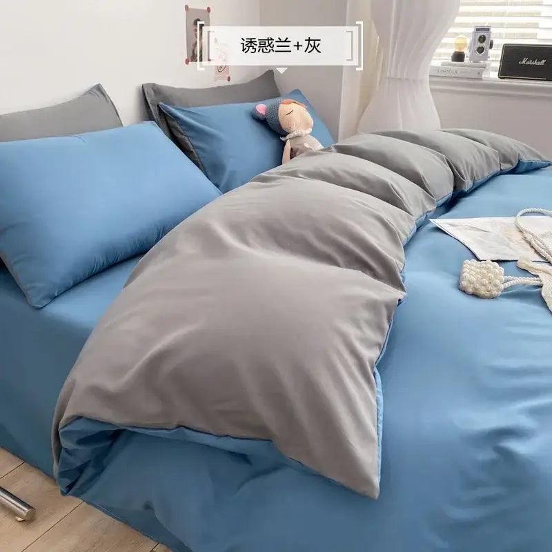 Blue and gray two-tone quilted duvet bedding set from decorbites comfort king size for bedroom decor